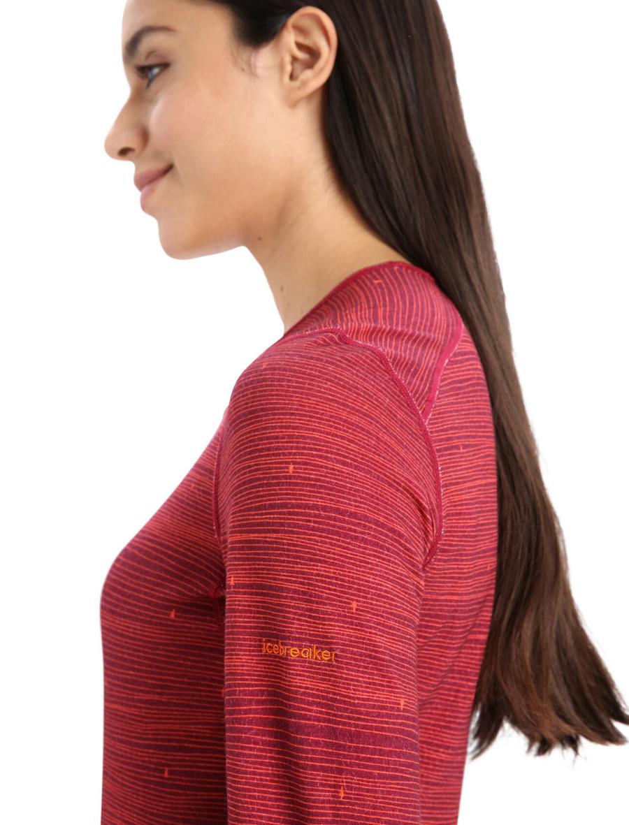 Cherry / Flash Women's Icebreaker Merino 200 Oasis Long Sleeve Crewe Ski Tracks Base Layers | USA 1823MQZA